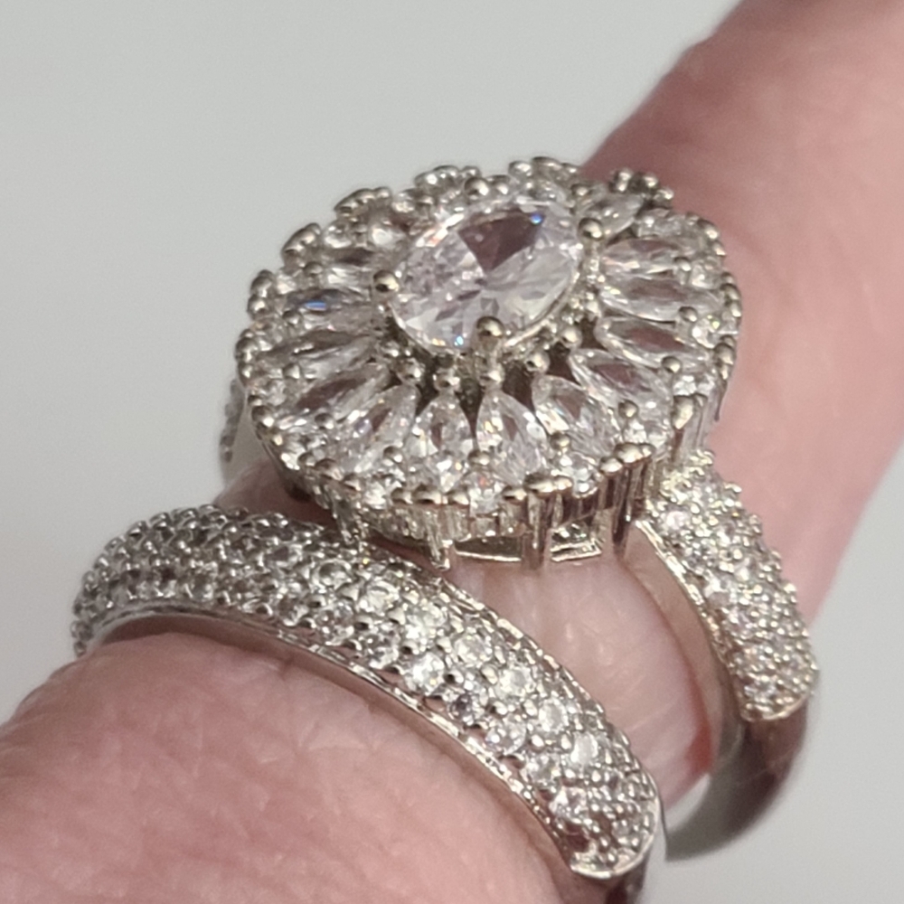 925 Stunning CZ Ring And Band Pave Wedding Engagement Sz 5 6 7 New SPARKLY - Picture 7 of 17